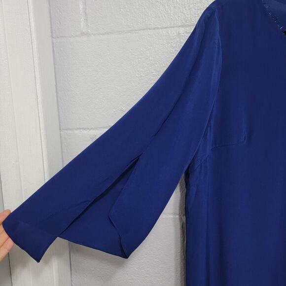 Sully Bonnelly Blue Silk Tunic 16W Asymmetric Long Fancy Beaded Hem 684 - Picture 6 of 12